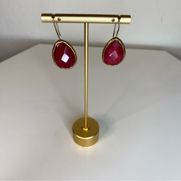 Gold & Pink Quartz Drop Vermeil Earrings - Picture 2 of 2